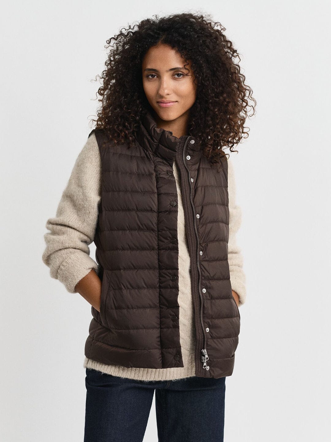 Gant Women Brown Solid Stand Collar Jacket