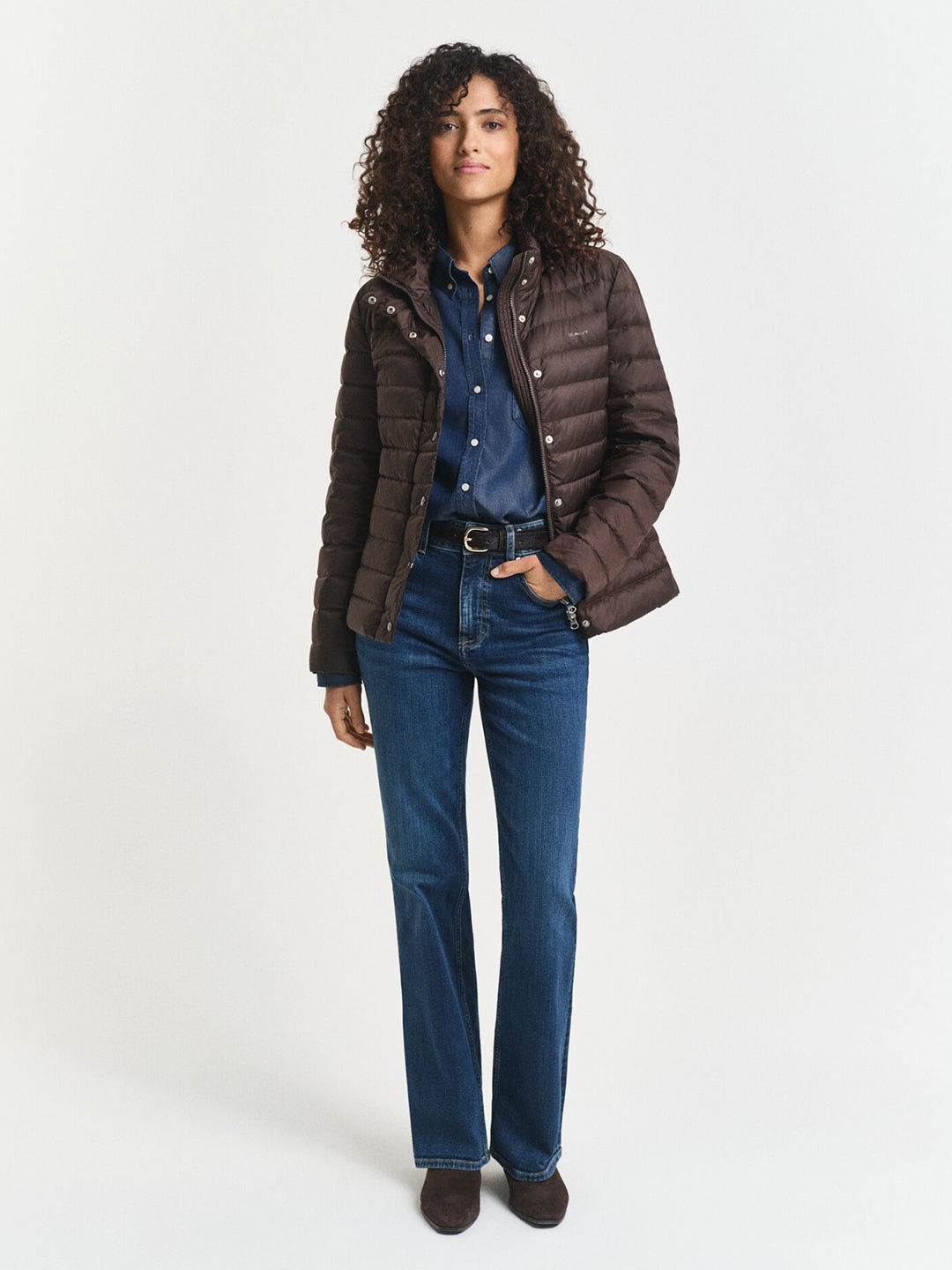 Gant Women Brown Solid Stand Collar Jacket