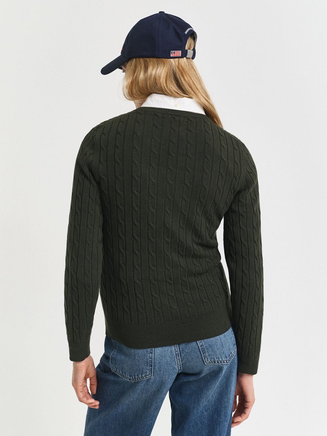 Gant Women Green Solid Crew Neck Sweater
