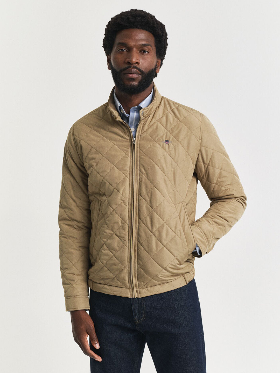 Gant Men Khaki Solid Collar Jacket