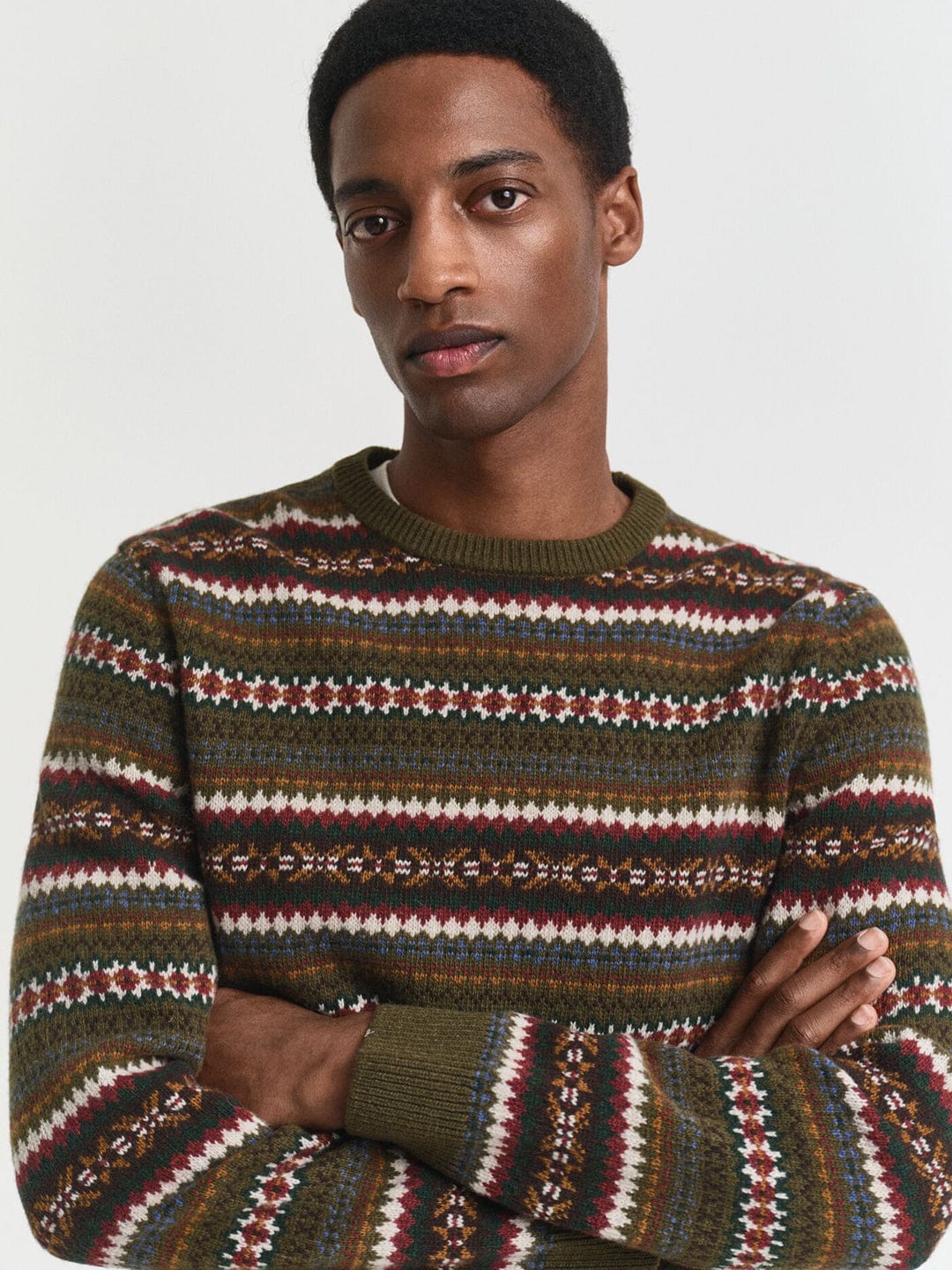 Gant Men Green Printed Crew Neck Sweater