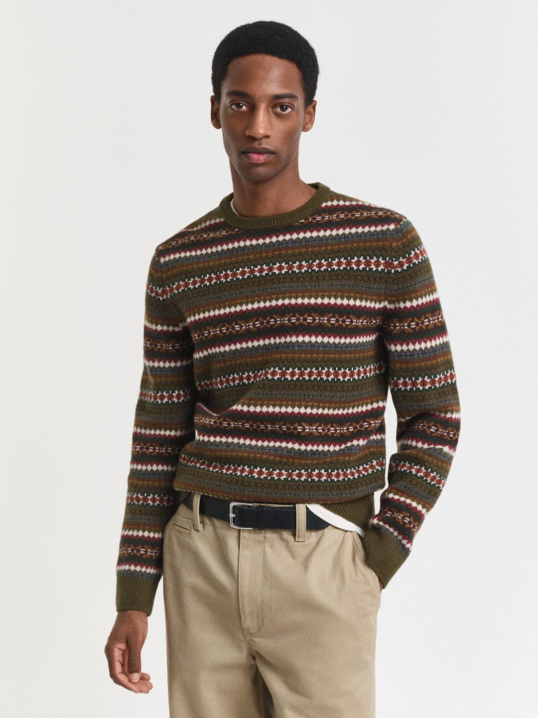 Gant Men Green Printed Crew Neck Sweater
