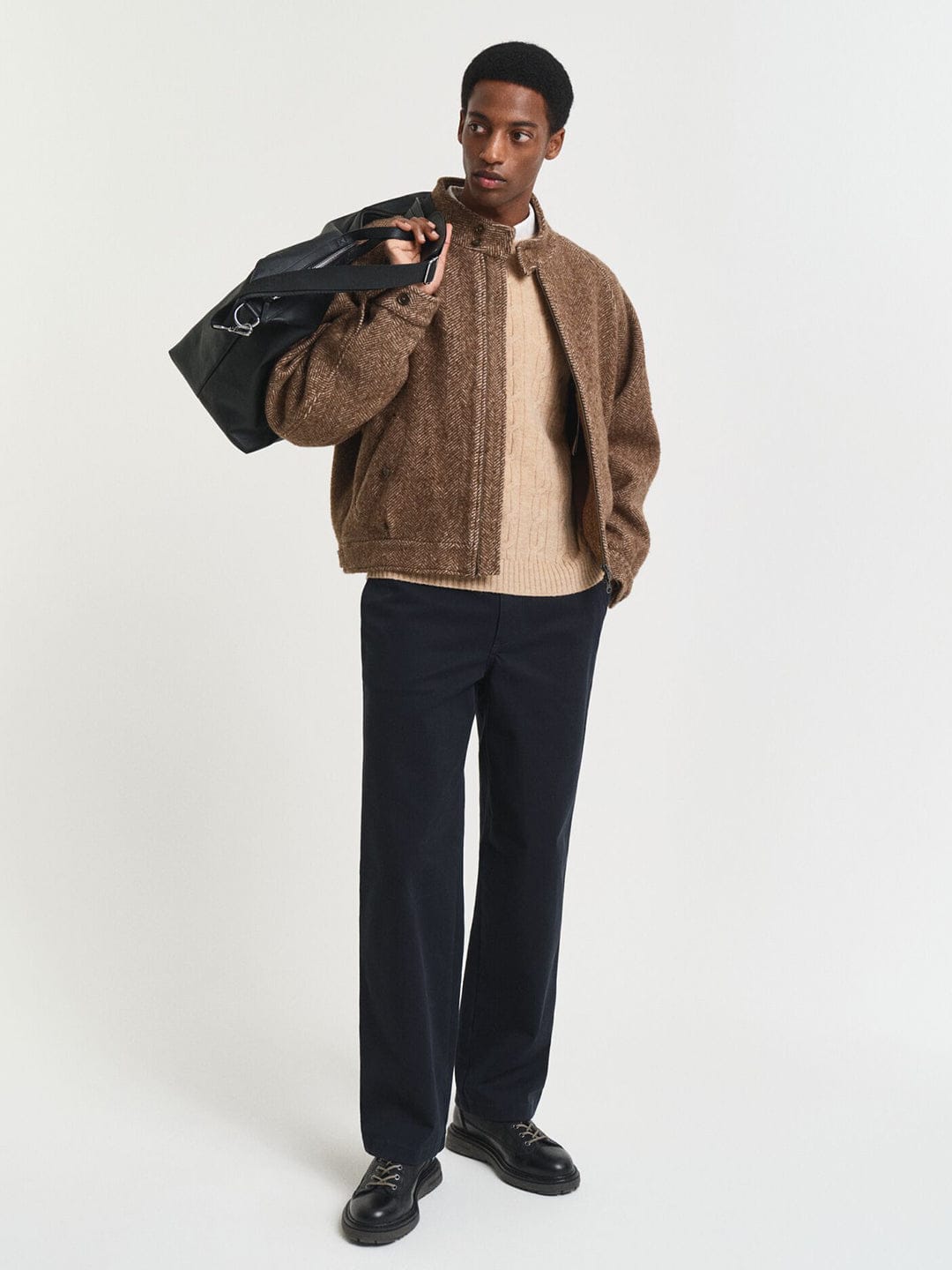 Gant Men Khaki Solid Crew Neck Sweater