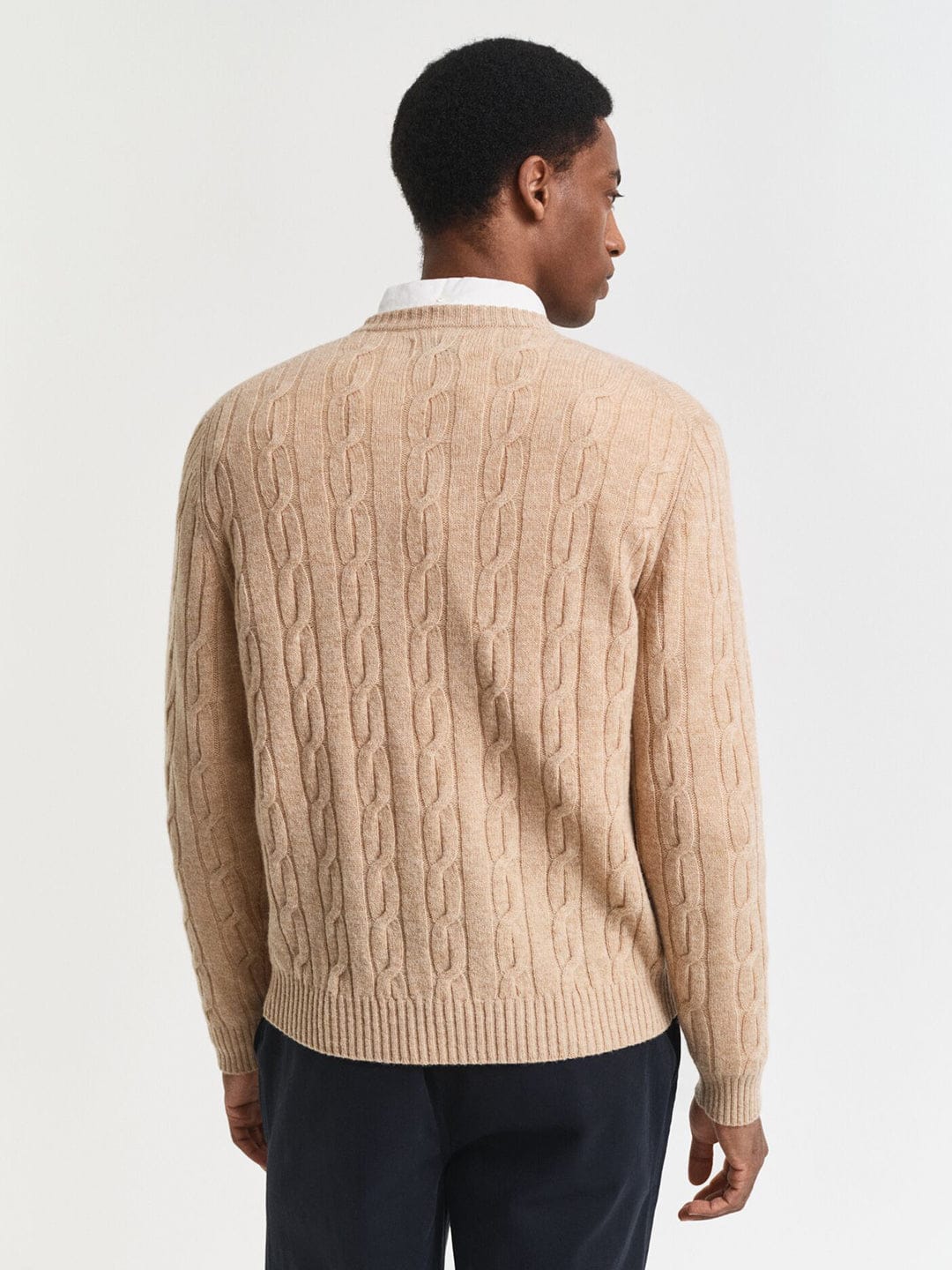 Gant Men Khaki Solid Crew Neck Sweater