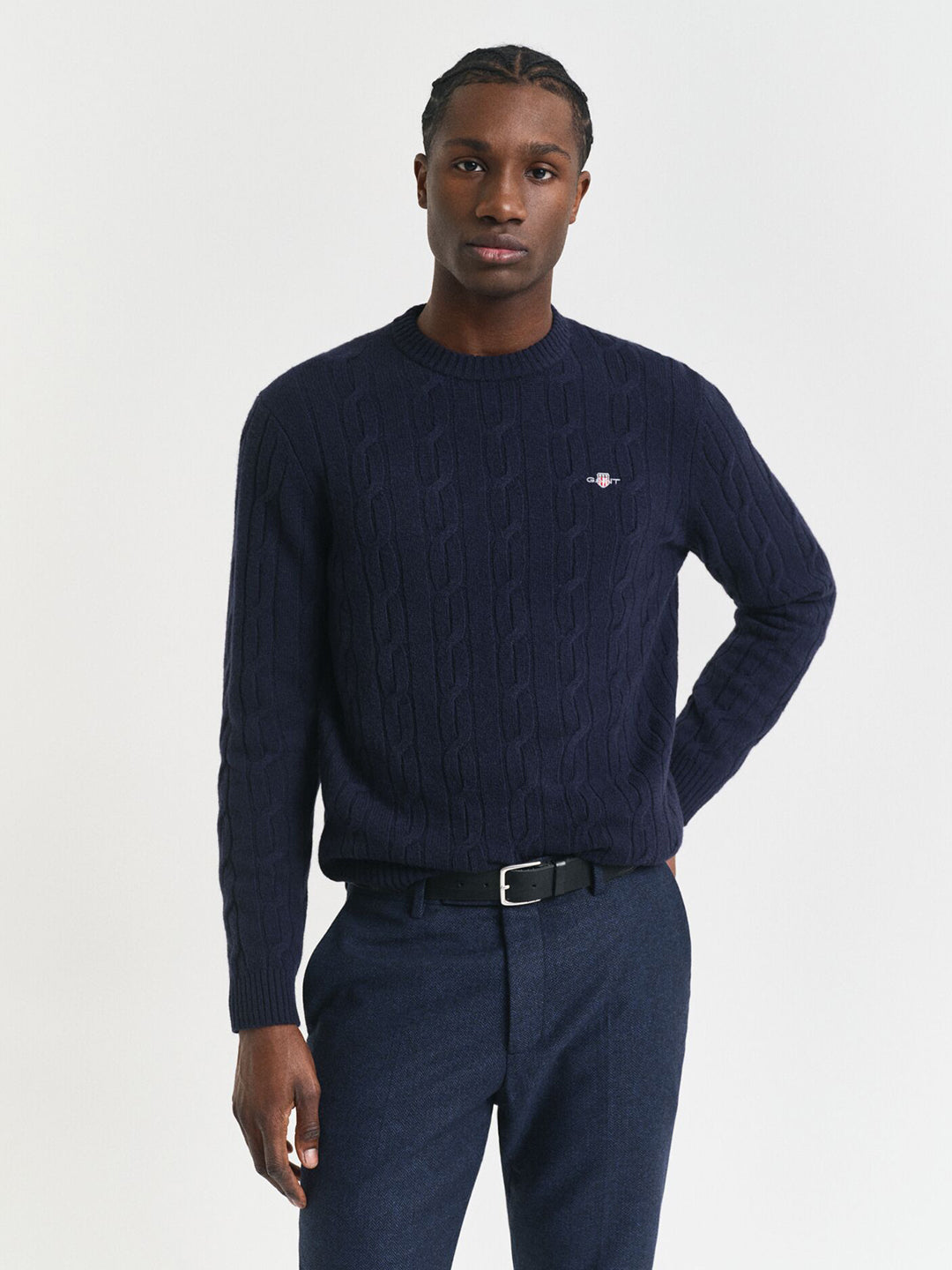 Gant Men Blue Solid Crew Neck Sweater