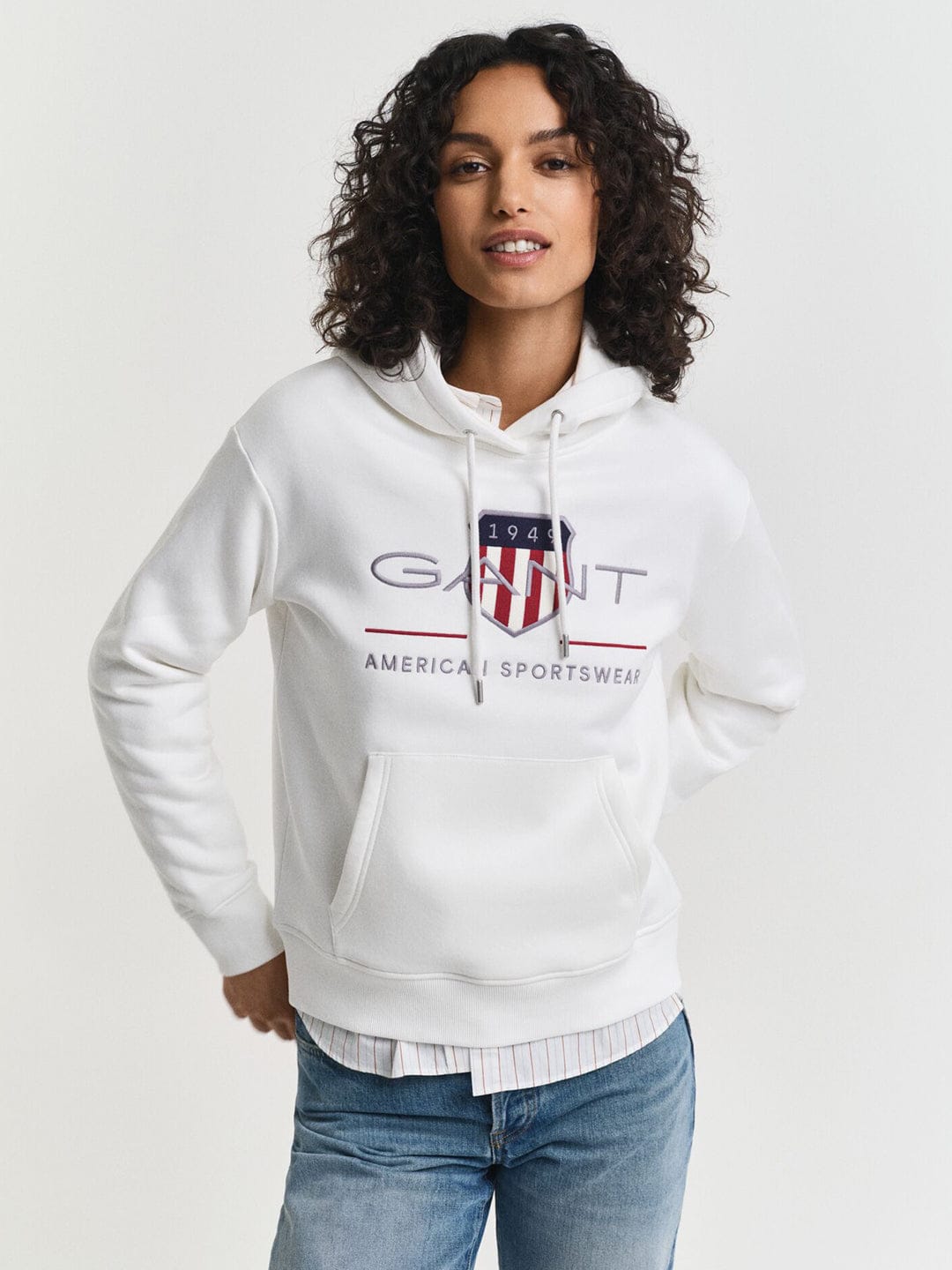 Gant Women White Placed Graphic Hooded Sweatshirt
