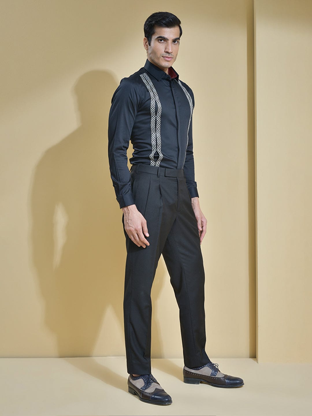 Abkasa Men Black Solid Collar Shirt