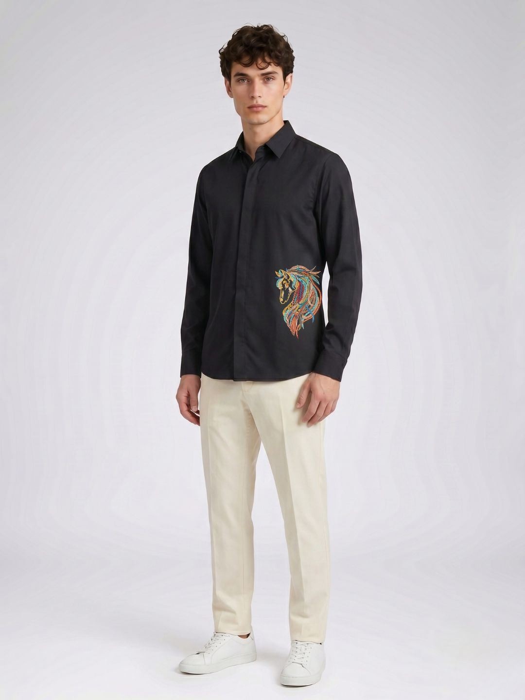 Amit Arora Men Black Embroidered Slim Fit Shirt