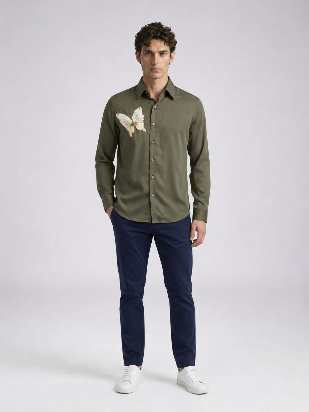 Amit Arora Men Green Embellished Slim Fit Shirt
