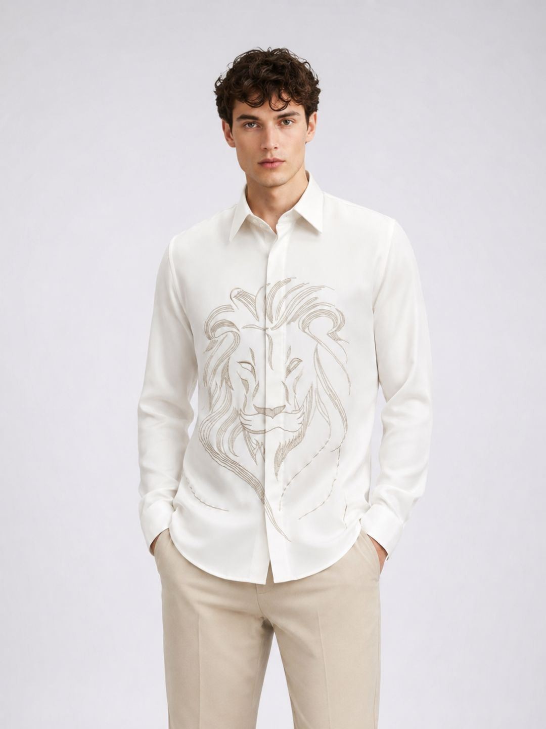 Amit Arora Men Cream Embroidered Slim Fit Shirt