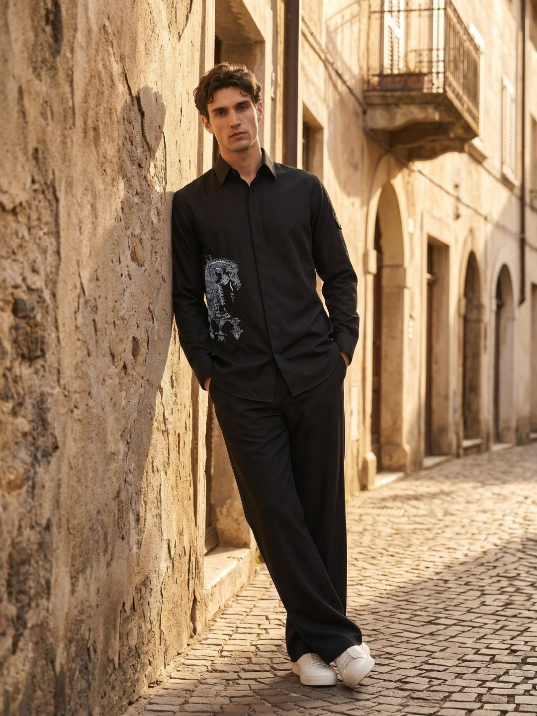 Amit Arora Men Black Embroidered Slim Fit Shirt With Trouser