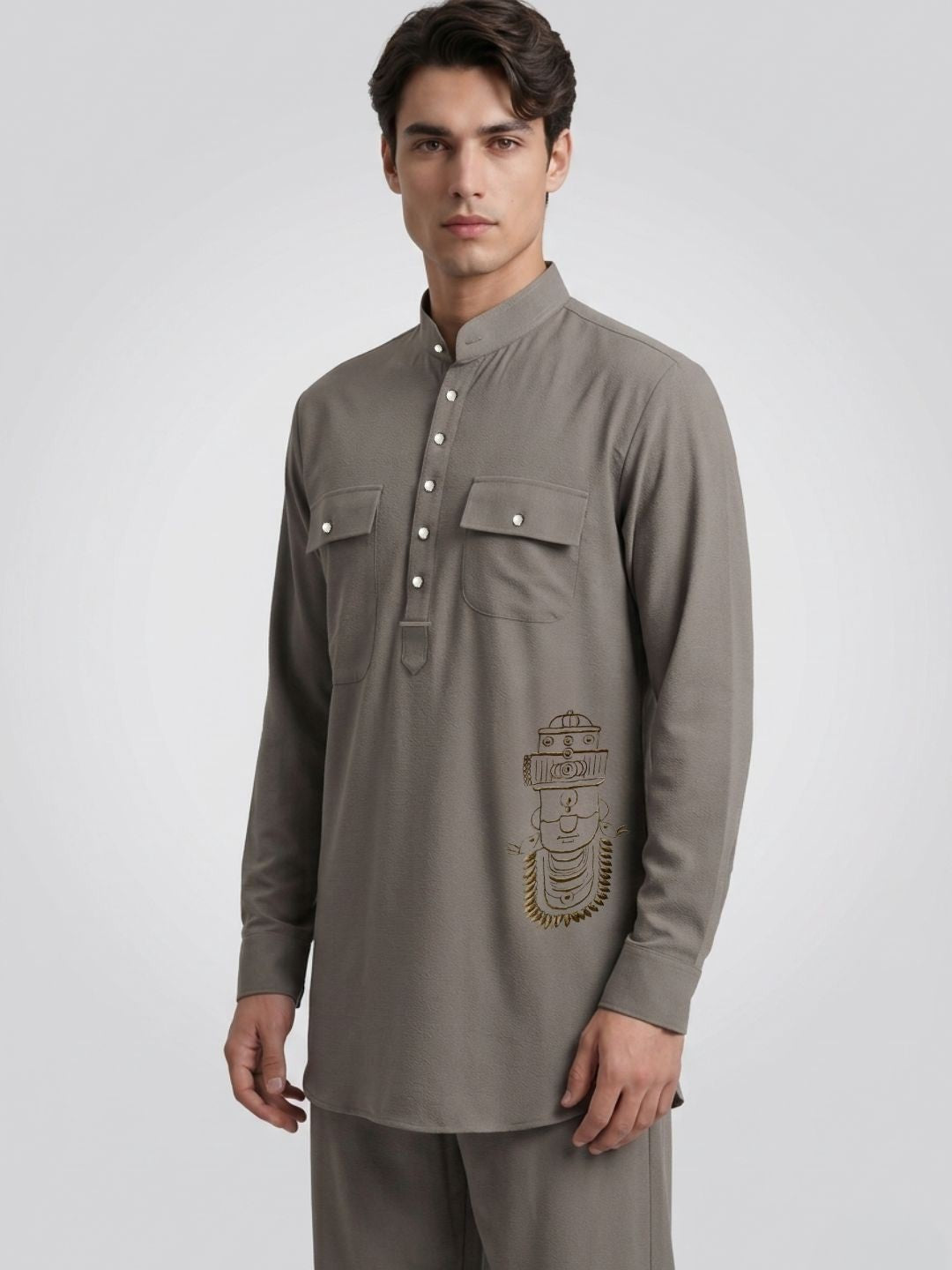 Amit Arora Men Brown Embroidered Slim Fit Kurta Pajama Set