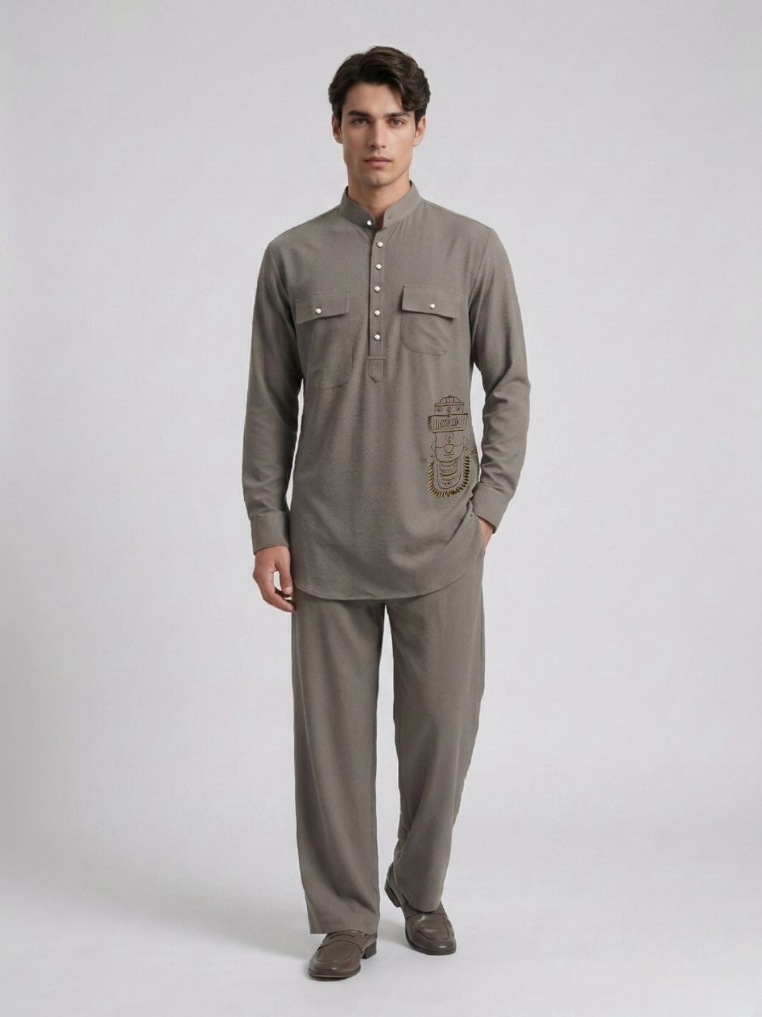 Amit Arora Men Brown Embroidered Slim Fit Kurta Pajama Set