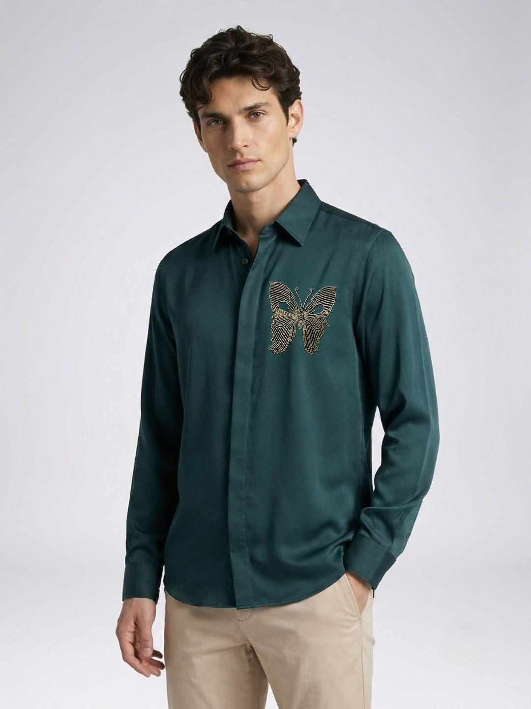 Amit Arora Men Teal Green Embellished Slim Fit Shirt