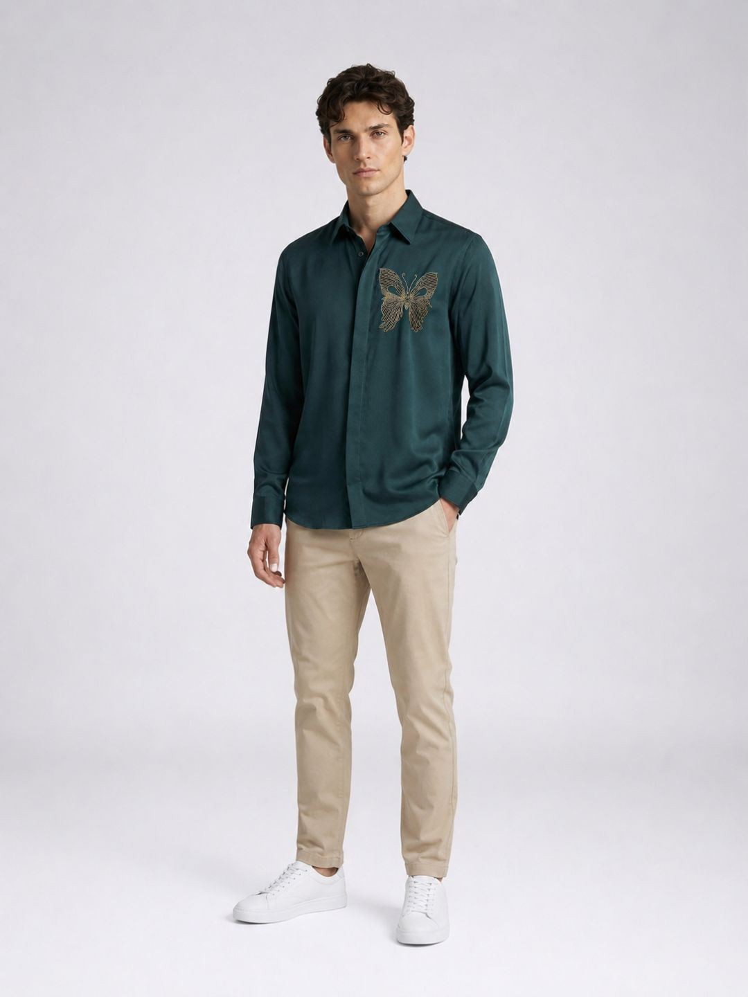 Amit Arora Men Teal Green Embellished Slim Fit Shirt