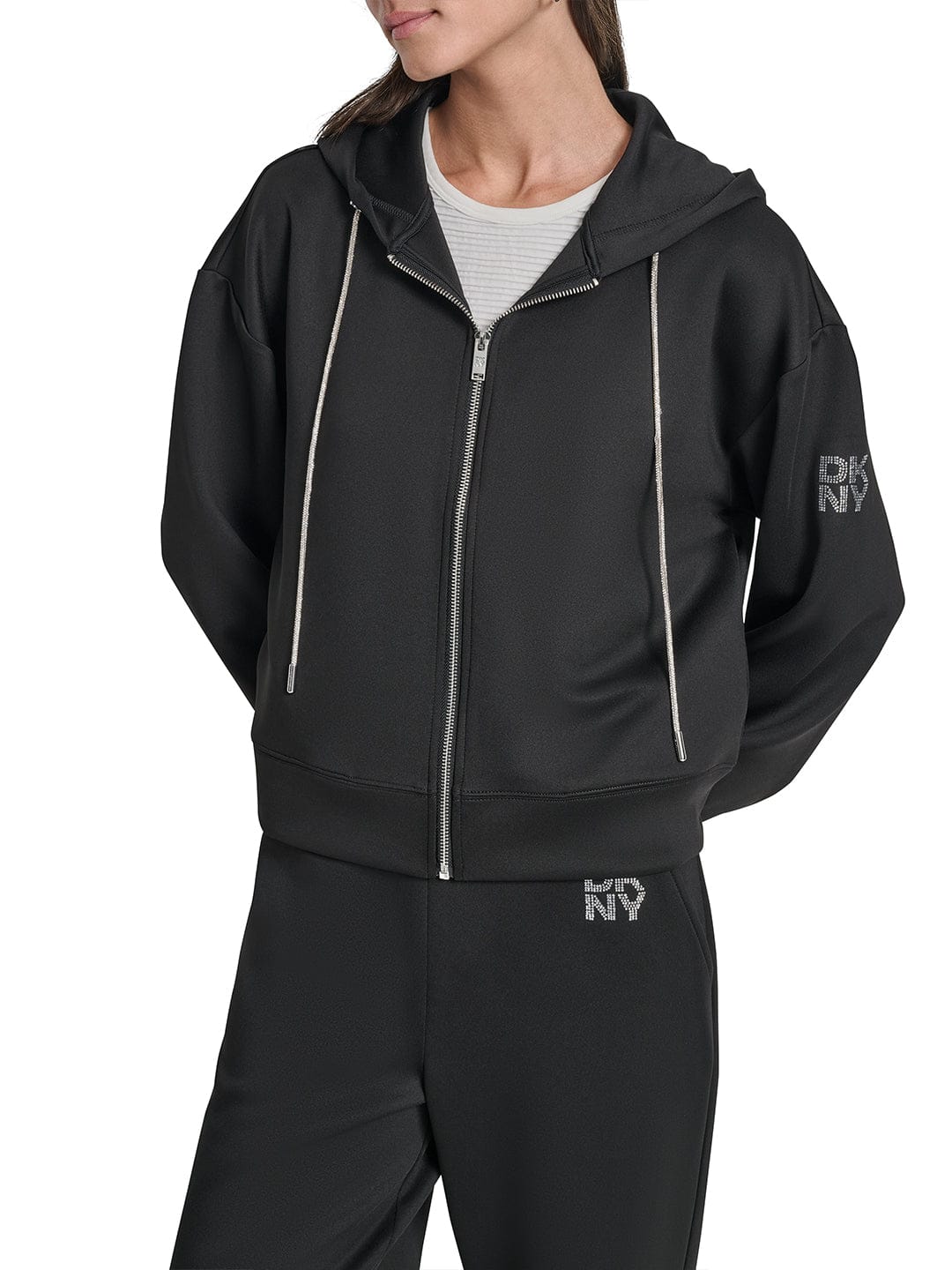 DKNY Women Black Solid Hooded Sweatshirt