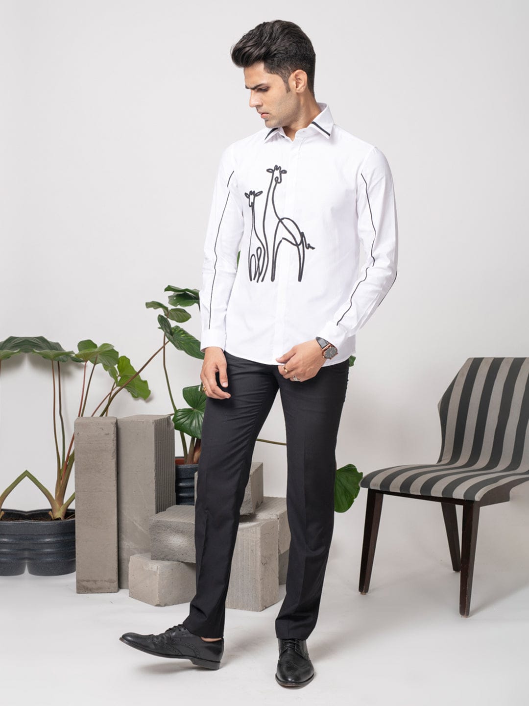 Abkasa Men White Collar Shirt