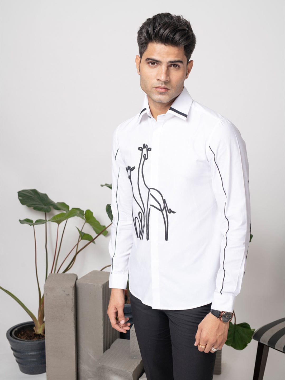 Abkasa Men White Collar Shirt