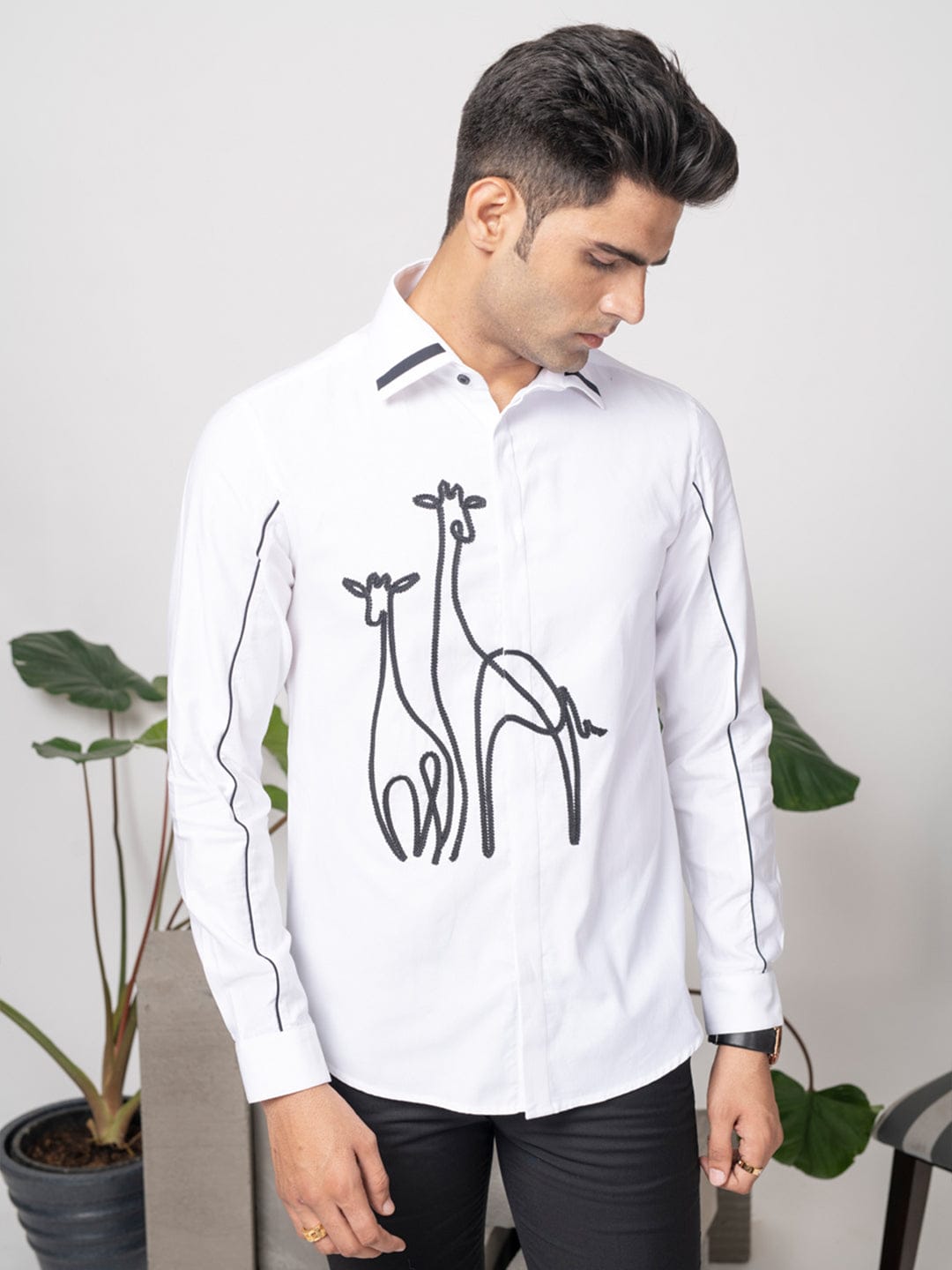 Abkasa Men White Collar Shirt