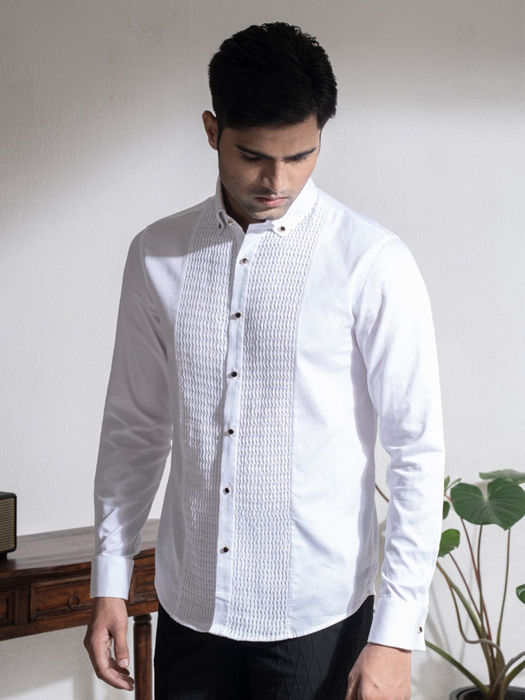Abkasa Men White Collar Shirt