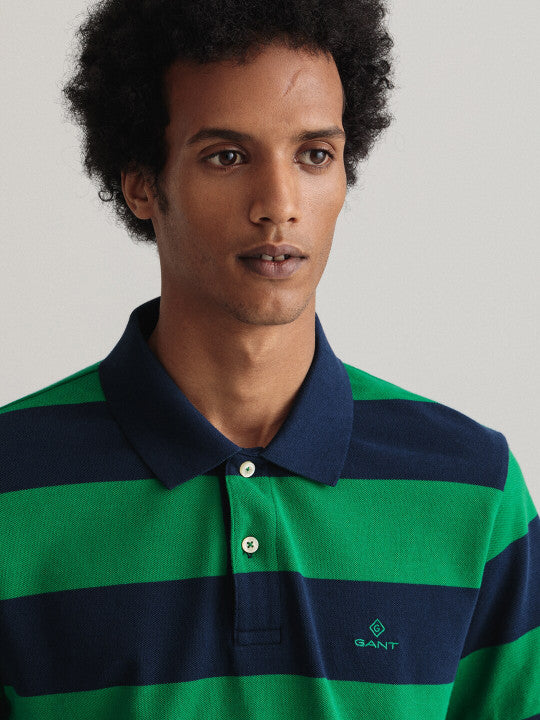 Gant Green Striped Regular Fit Polo T-Shirt