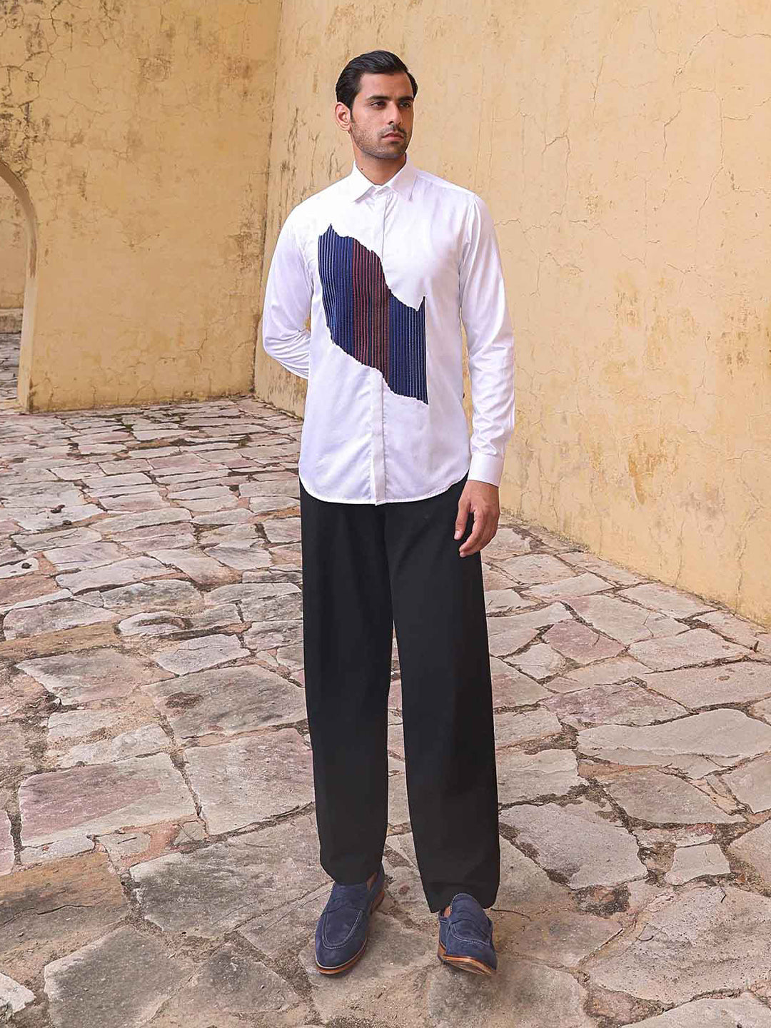 Abkasa Men White Patch Collar Shirt