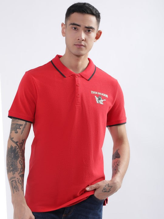 Shop True Religion Red Fashion Logo Regular Fit Polo T-Shirt