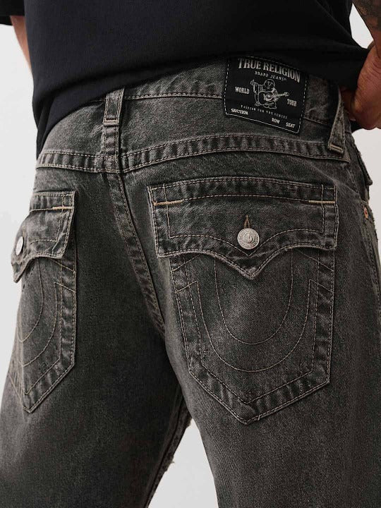 True Religion Men SN Black Straight Fit Embroidered Ricky Jeans