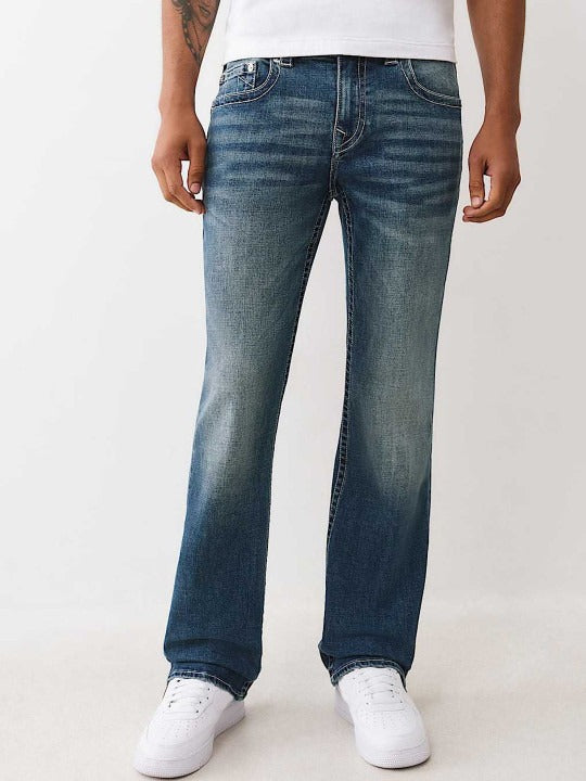 True Religion Men Embroidered Billy Bootcut Fit Medium Wash Jeans