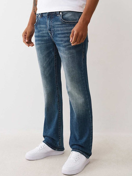 True Religion Men Embroidered Billy Bootcut Fit Medium Wash Jeans