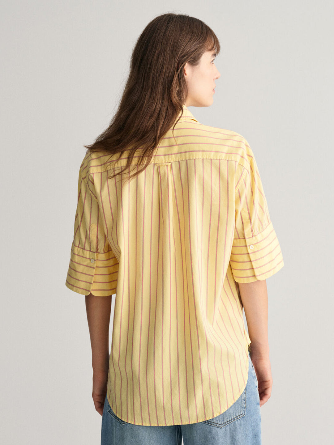Gant Women Yellow Striped Spread Collar Short Sleeves Shirt