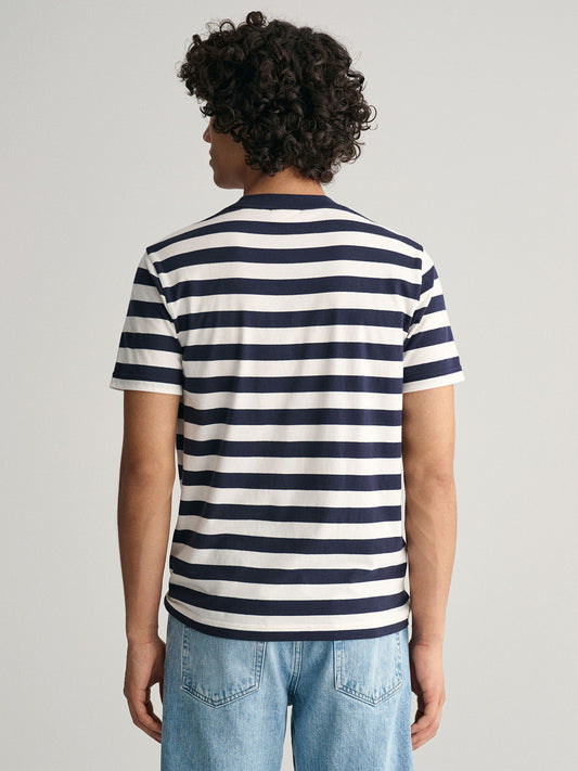 Gant Men Blue Striped Round Neck Short Sleeves T-Shirt