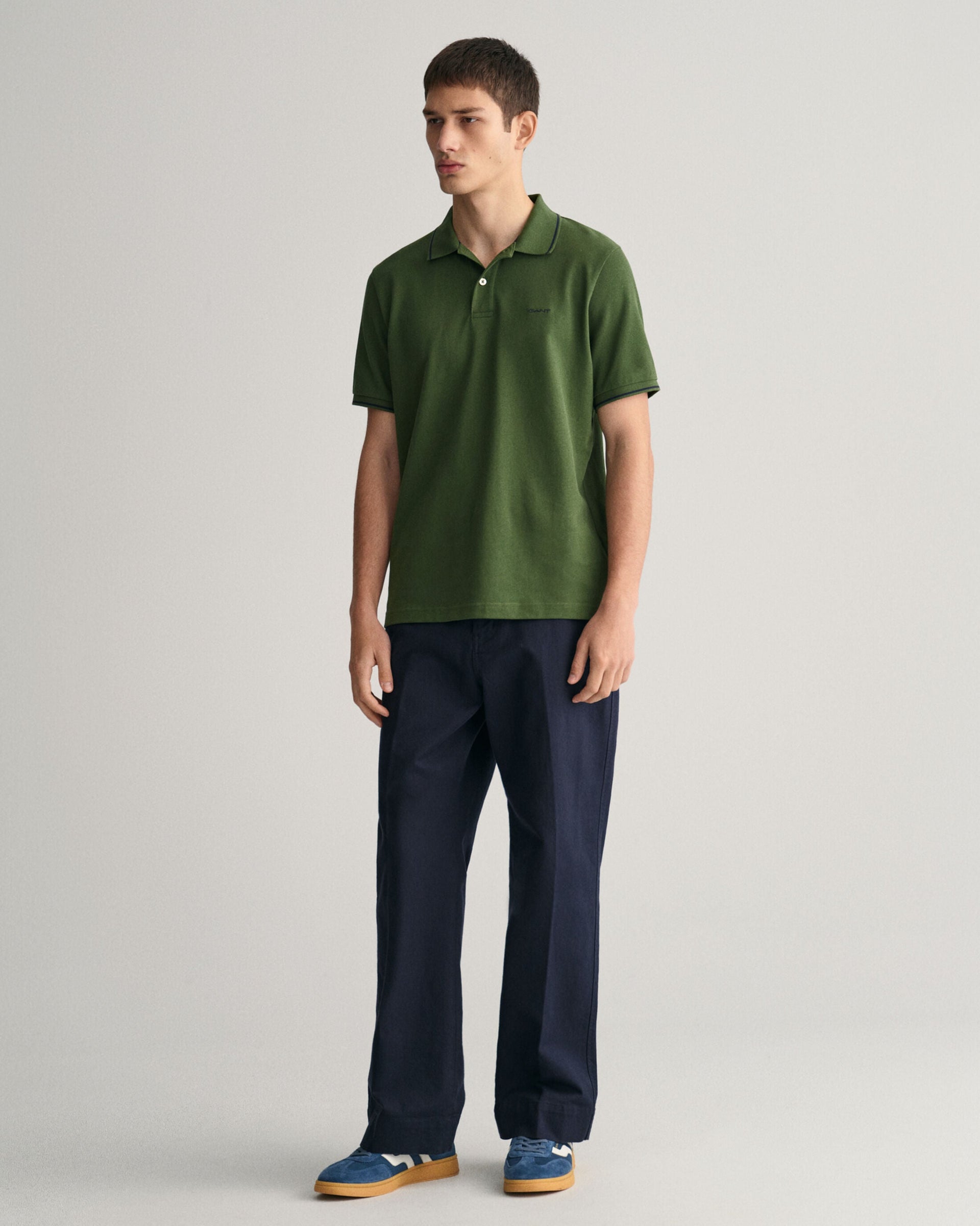 Gant Men Green Solid Polo Collar Short Sleeves T-Shirt
