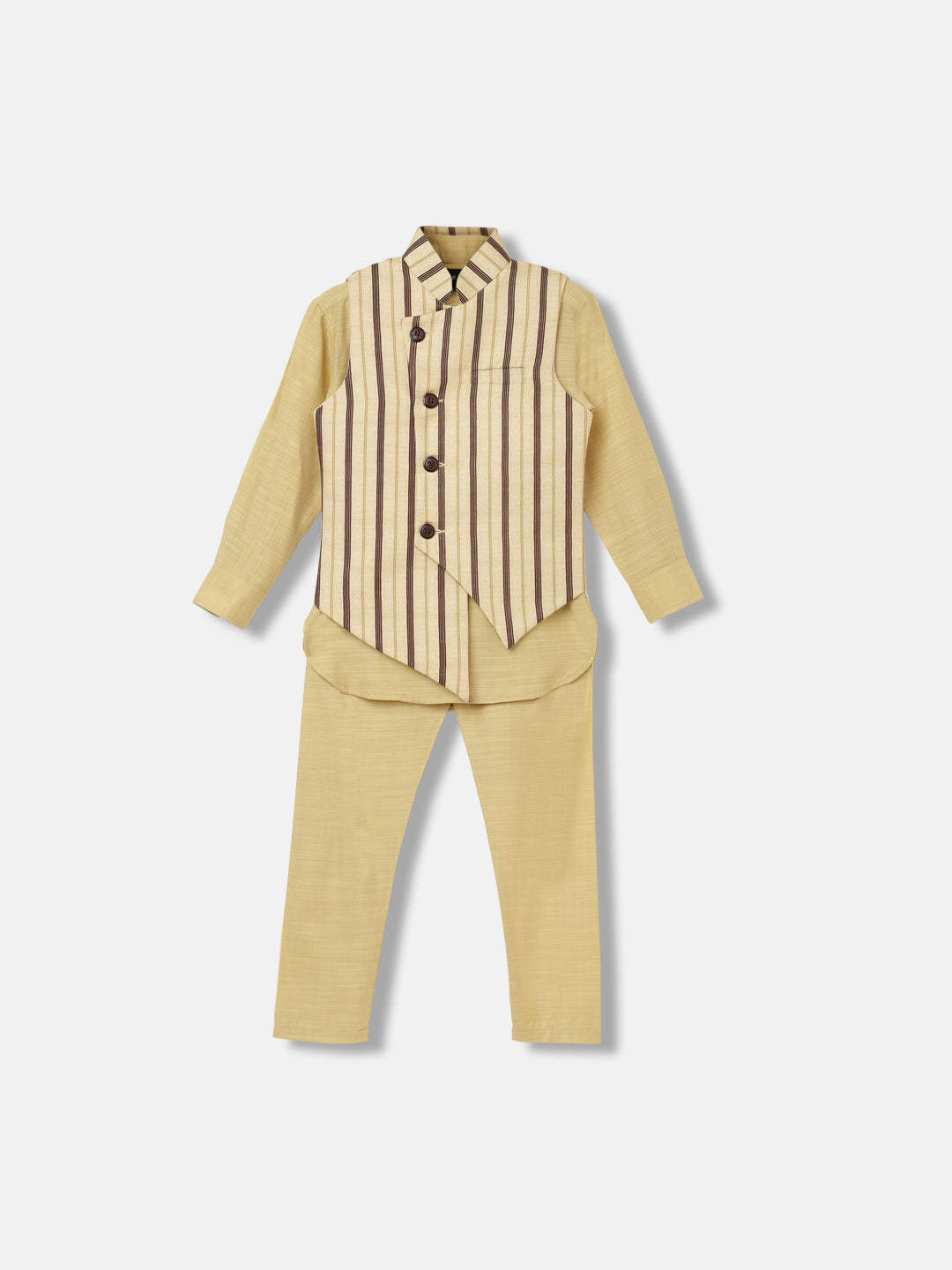 Blue Giraffe Boys Printed Full Sleeves Mandarin Collar Bandi Set