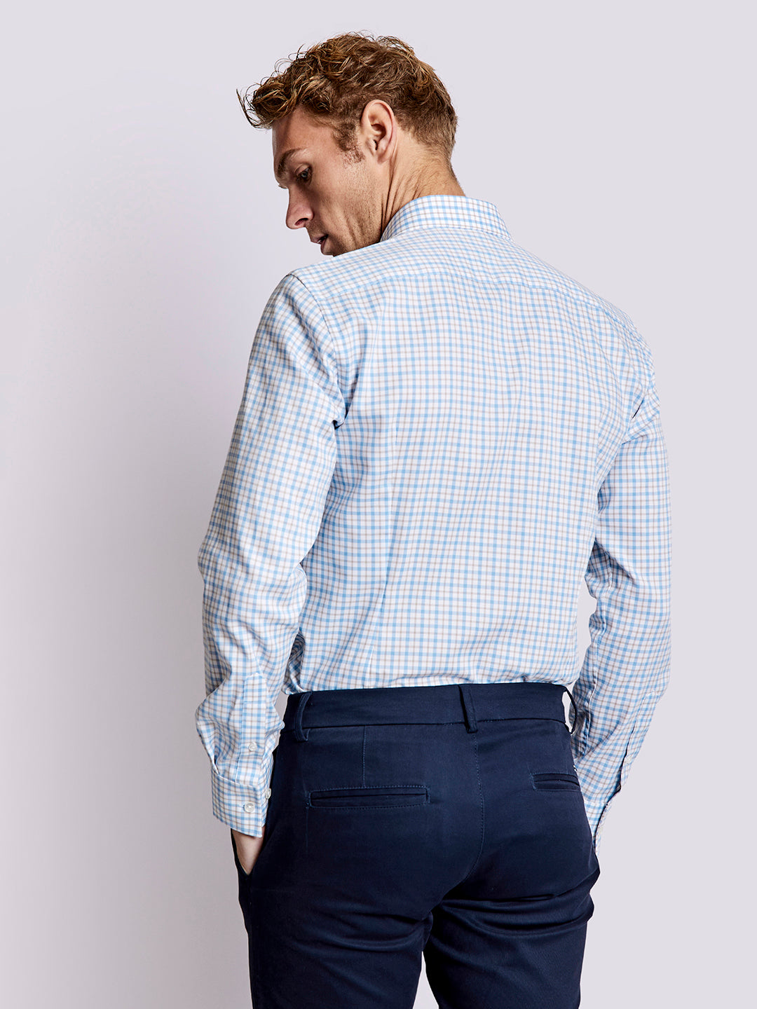 Bruun & Stengade Men White Checked Collar Shirt