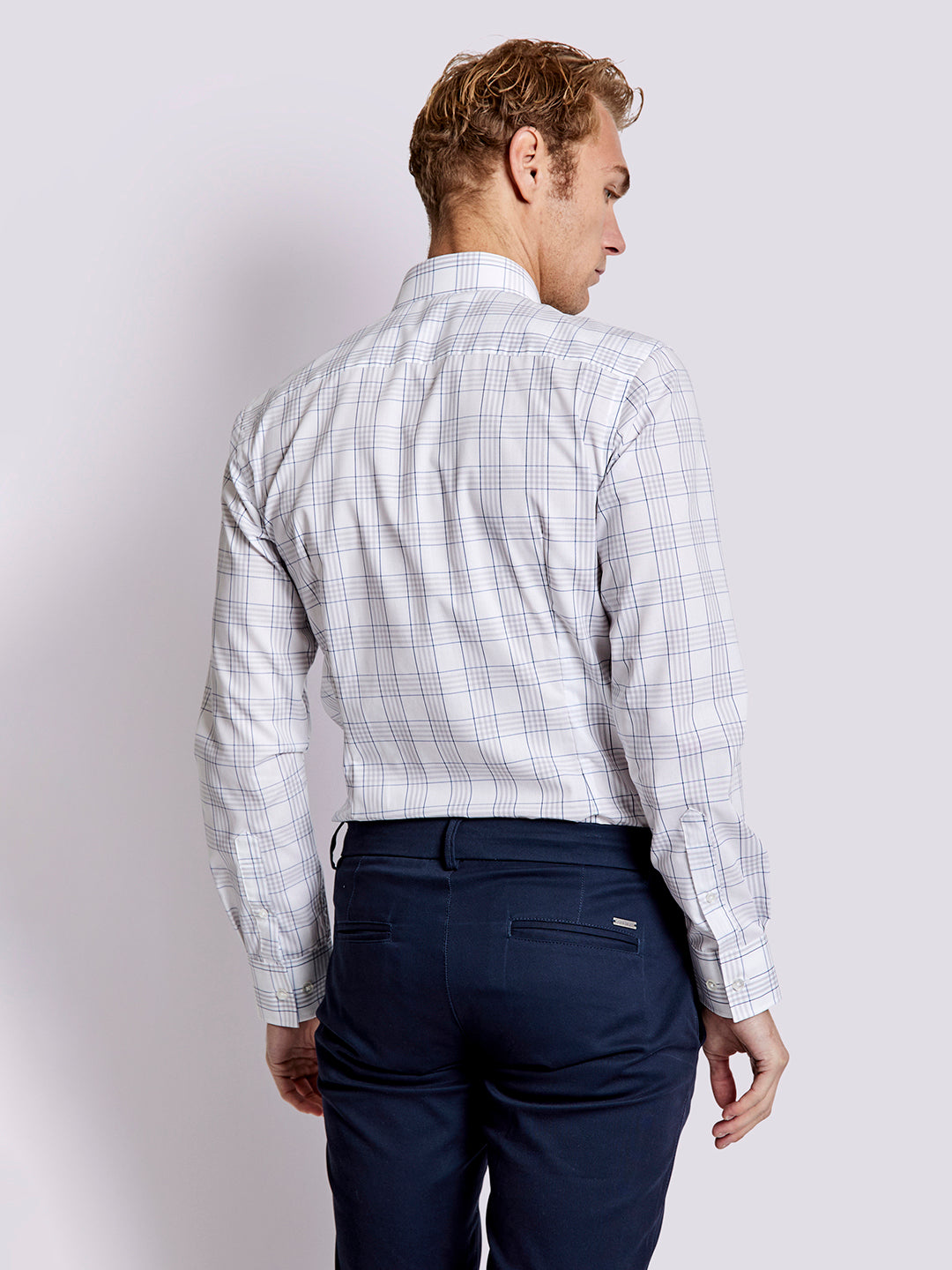 Bruun & Stengade Men White Checked Collar Shirt