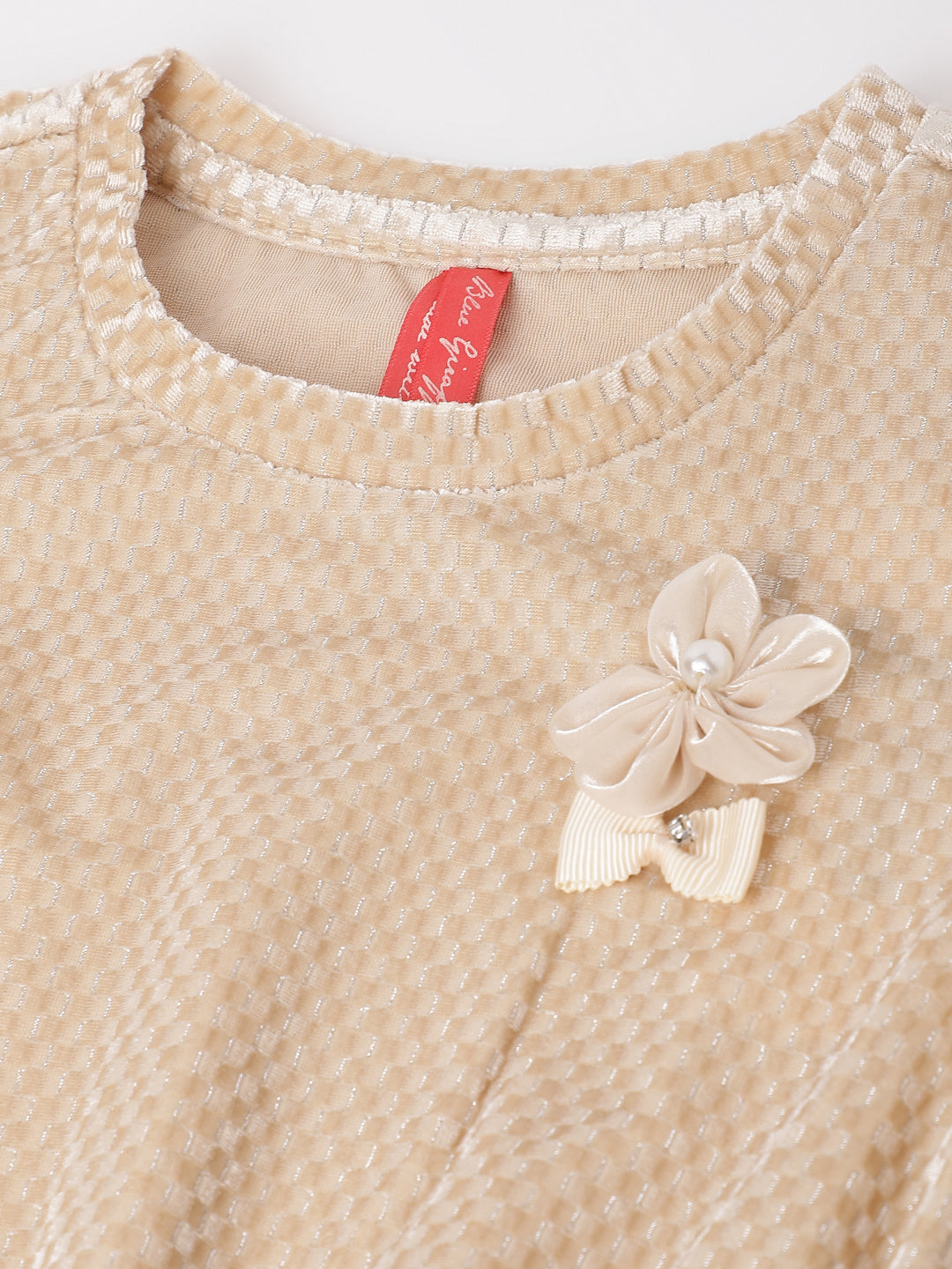 Blue Giraffe Kids Cream Checked Relaxed Fit T-Shirt