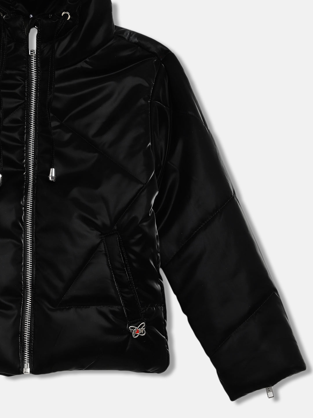 Blue Giraffe Girls Solid Full Sleeves Hooded Jacket