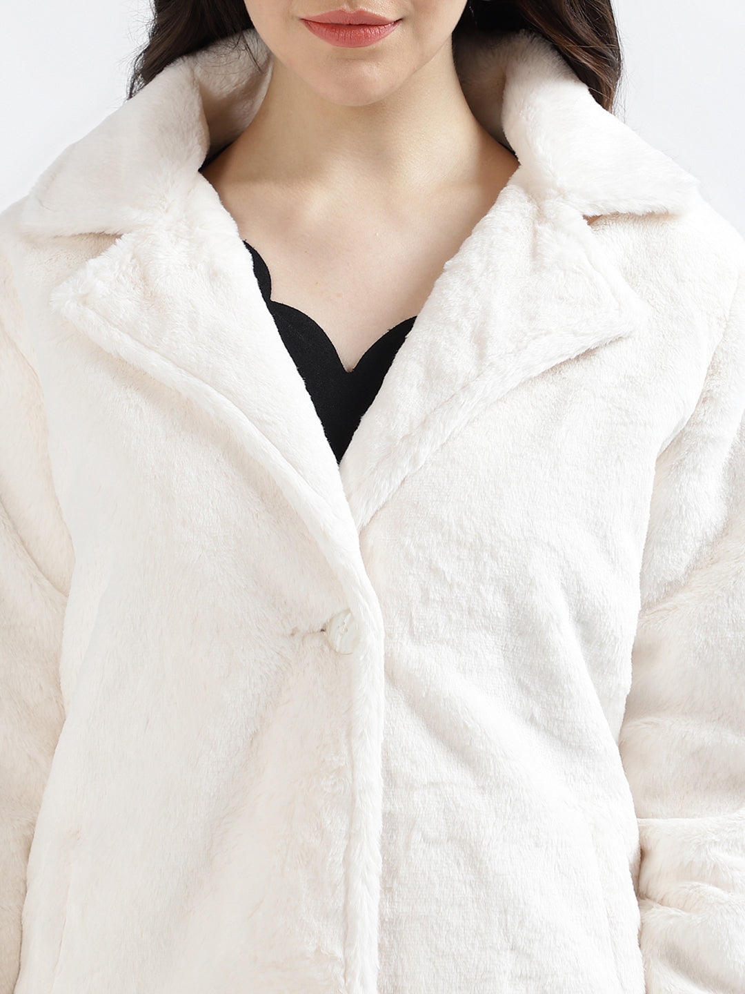 Centrestage Women Solid Notched Lapel Full Sleeves Overcoat