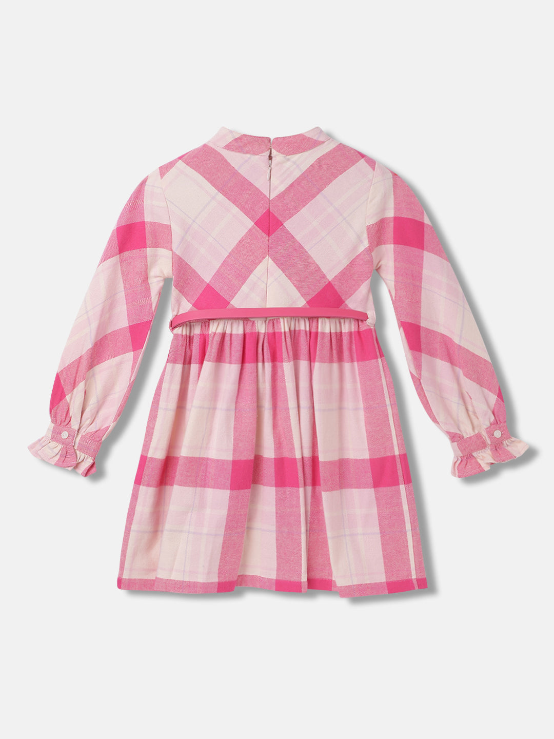 Elle Girls Checked Full Sleeves Band Collar Dress