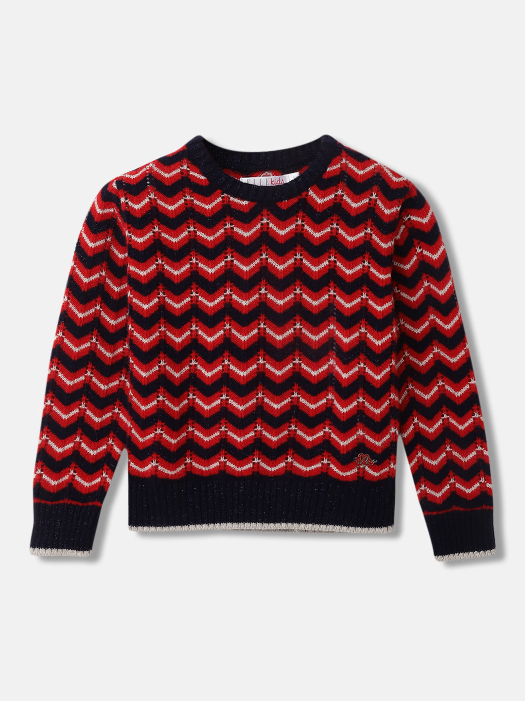 Shop Elle Girls Striped Full Sleeves Round Neck Sweater Online