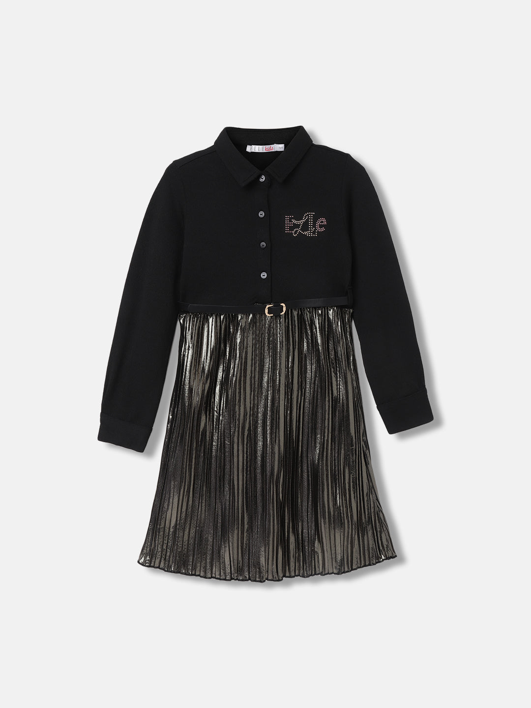 Elle Girls Solid Shirt Collar Full Sleeves Dress