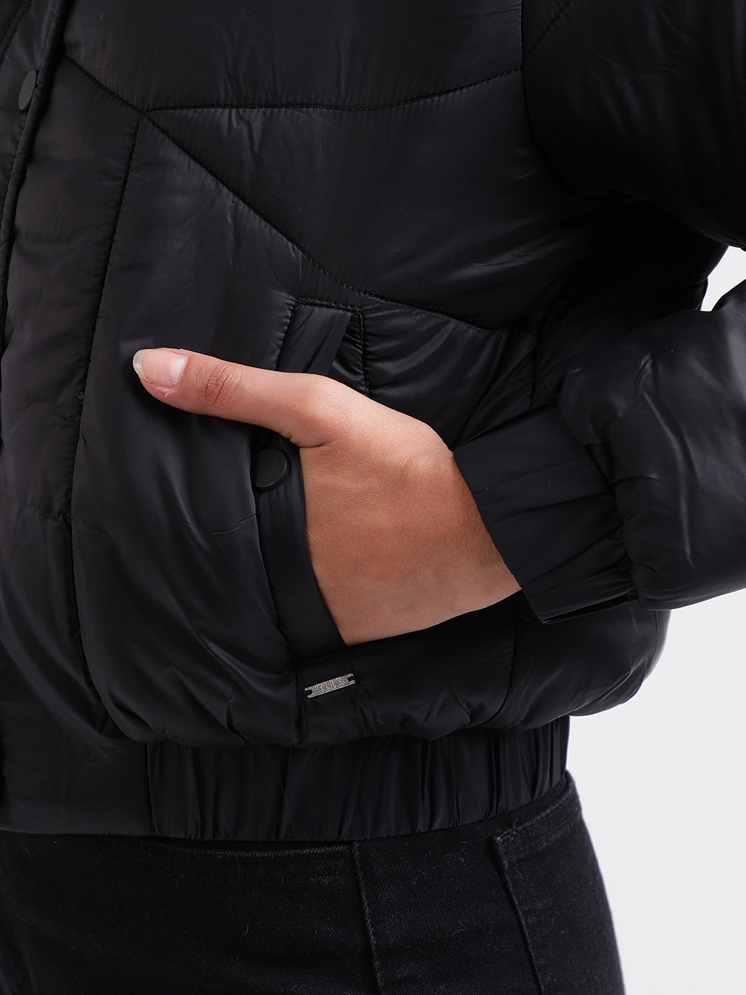 Elle Women Solid Full Sleeves High Neck Jacket