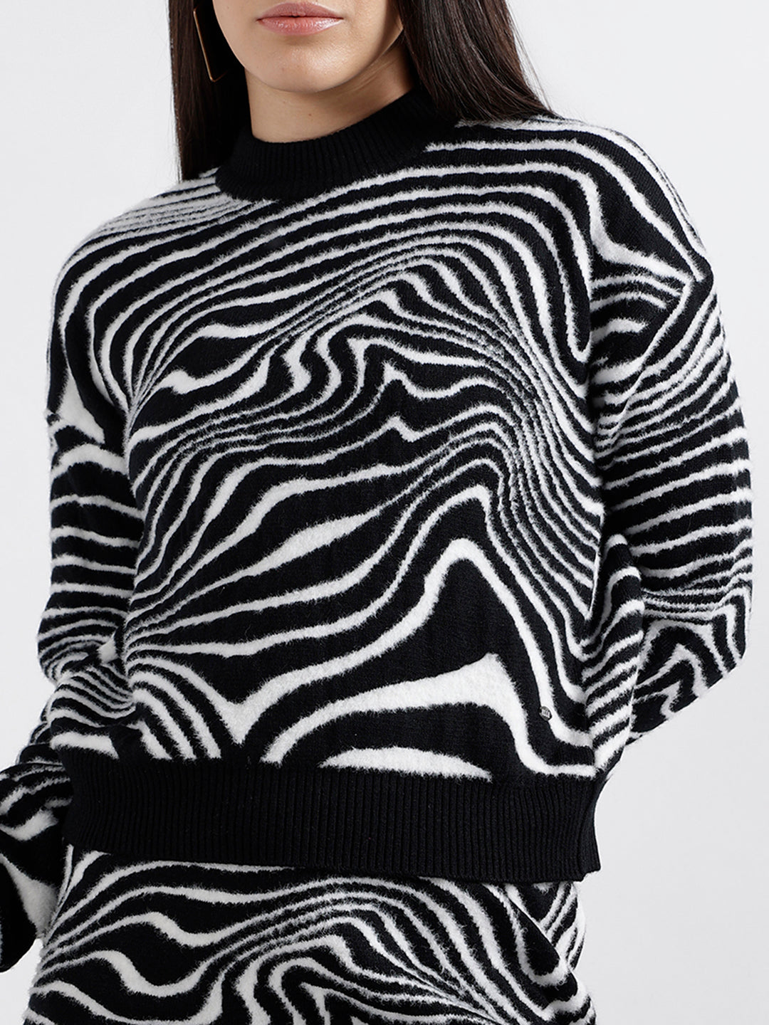 Elle Women Printed Full Sleeves Round Neck Sweater