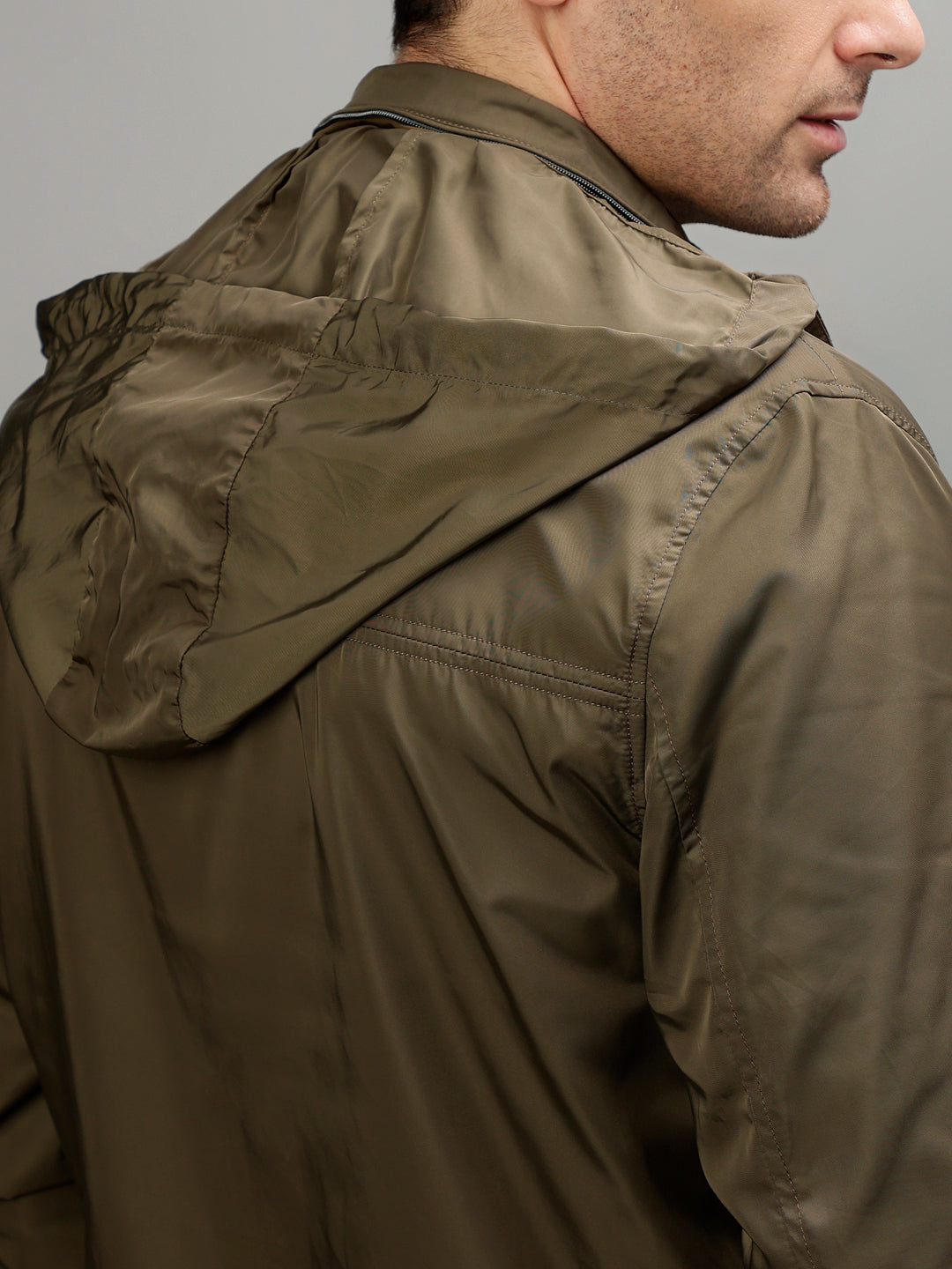 Iconic Men Solid Stand Collar Full Sleeves Reversible Jacket