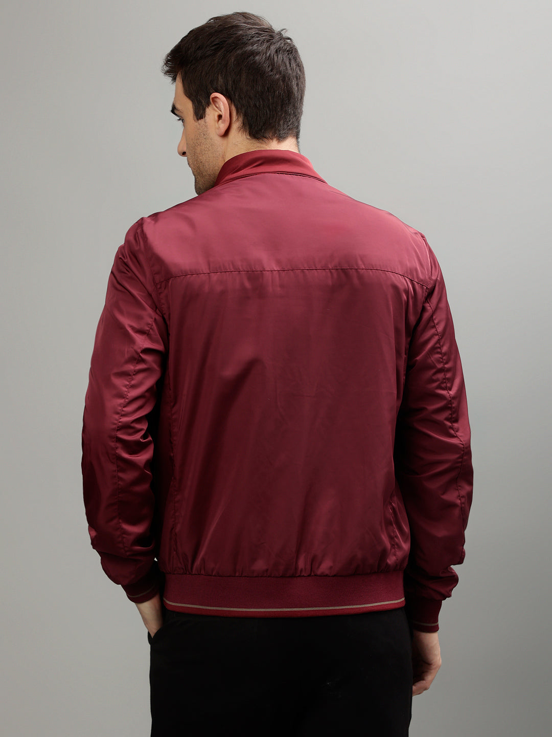 Iconic Men Solid Stand Collar Full Sleeves Reversible Jacket