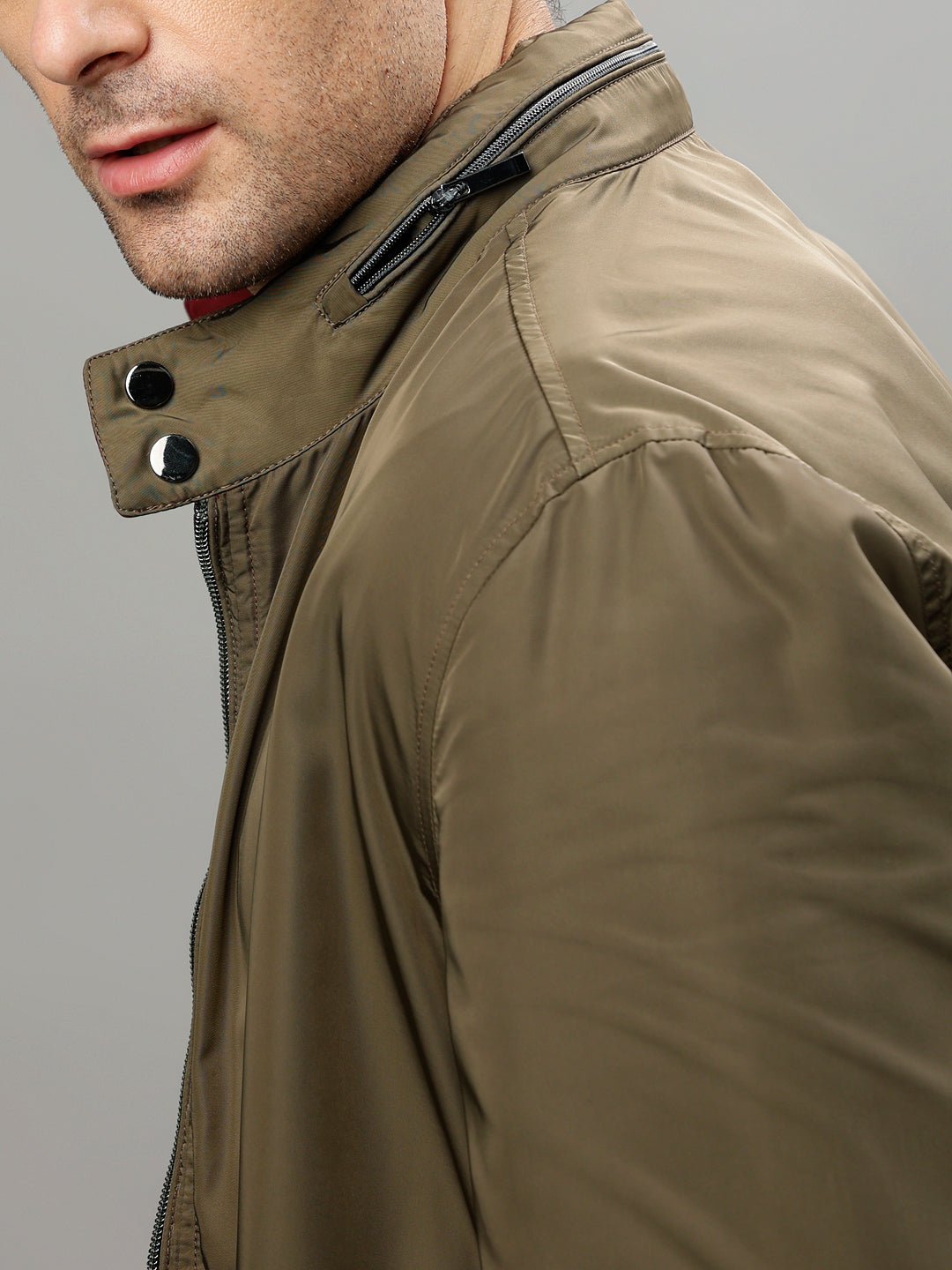 Iconic Men Solid Stand Collar Full Sleeves Reversible Jacket