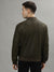 Iconic Men Olive Solid Stand Collar Long Sleeves Bomber Leather Jacket