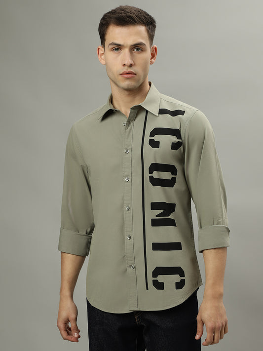 Iconic Grey Fashion Logo Regular Fit Shirt