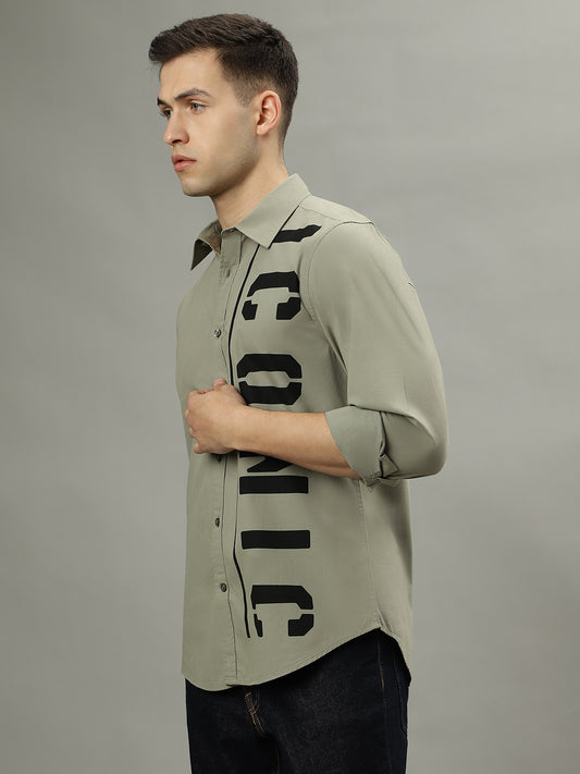Iconic Grey Fashion Logo Regular Fit Shirt